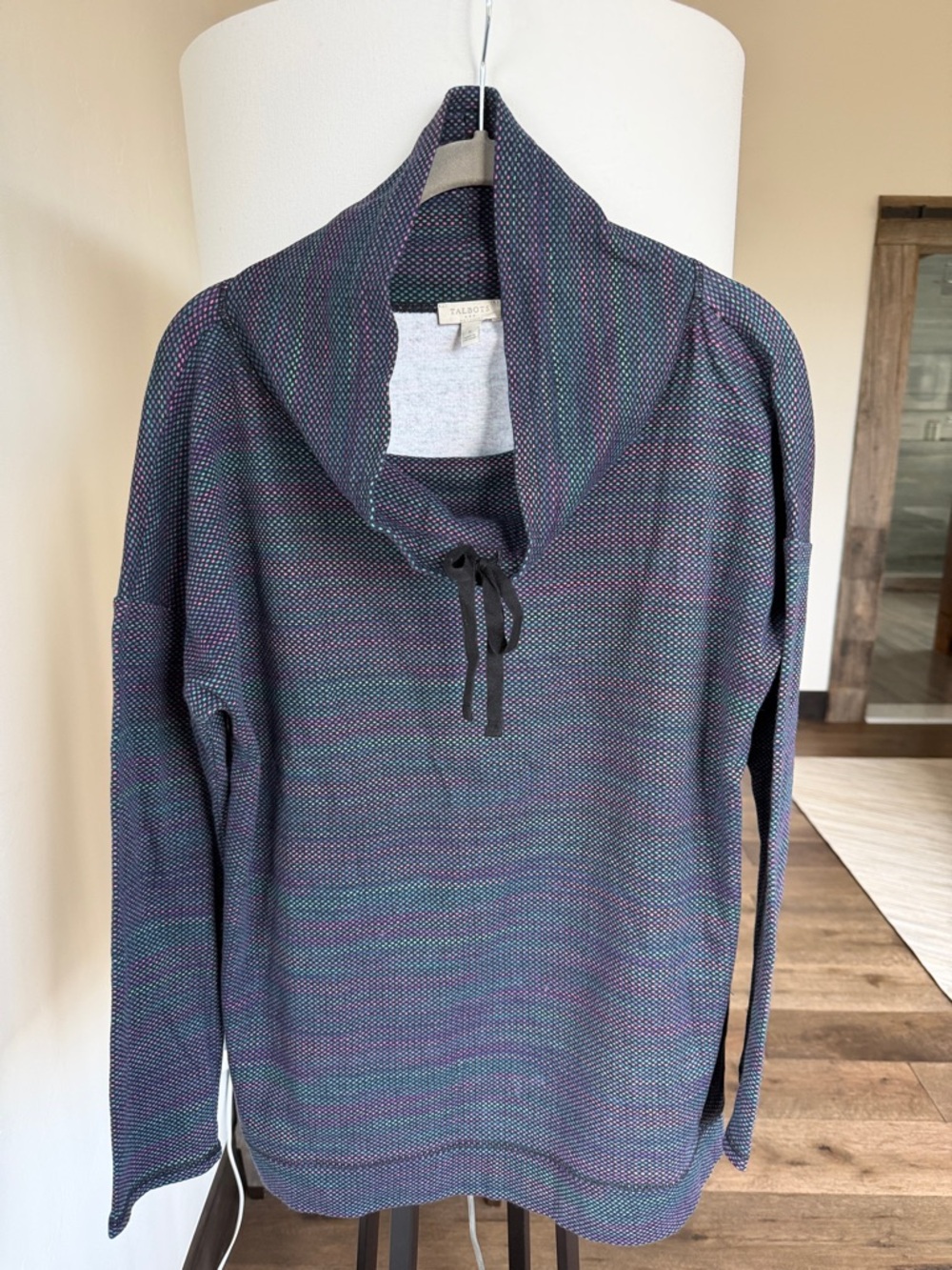 Talbots cowl neck pullover cotton long sleeved multi colored top - size small